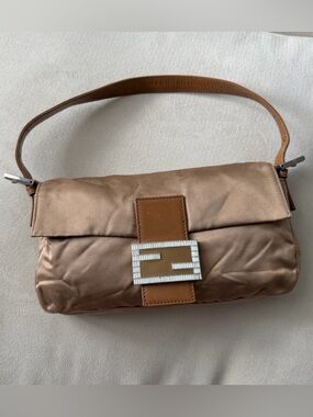 Rare Fendi Bronze Silk Rhinestone Baguette